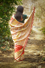 Red Silk Saree With Madhubani Screen Print Charm